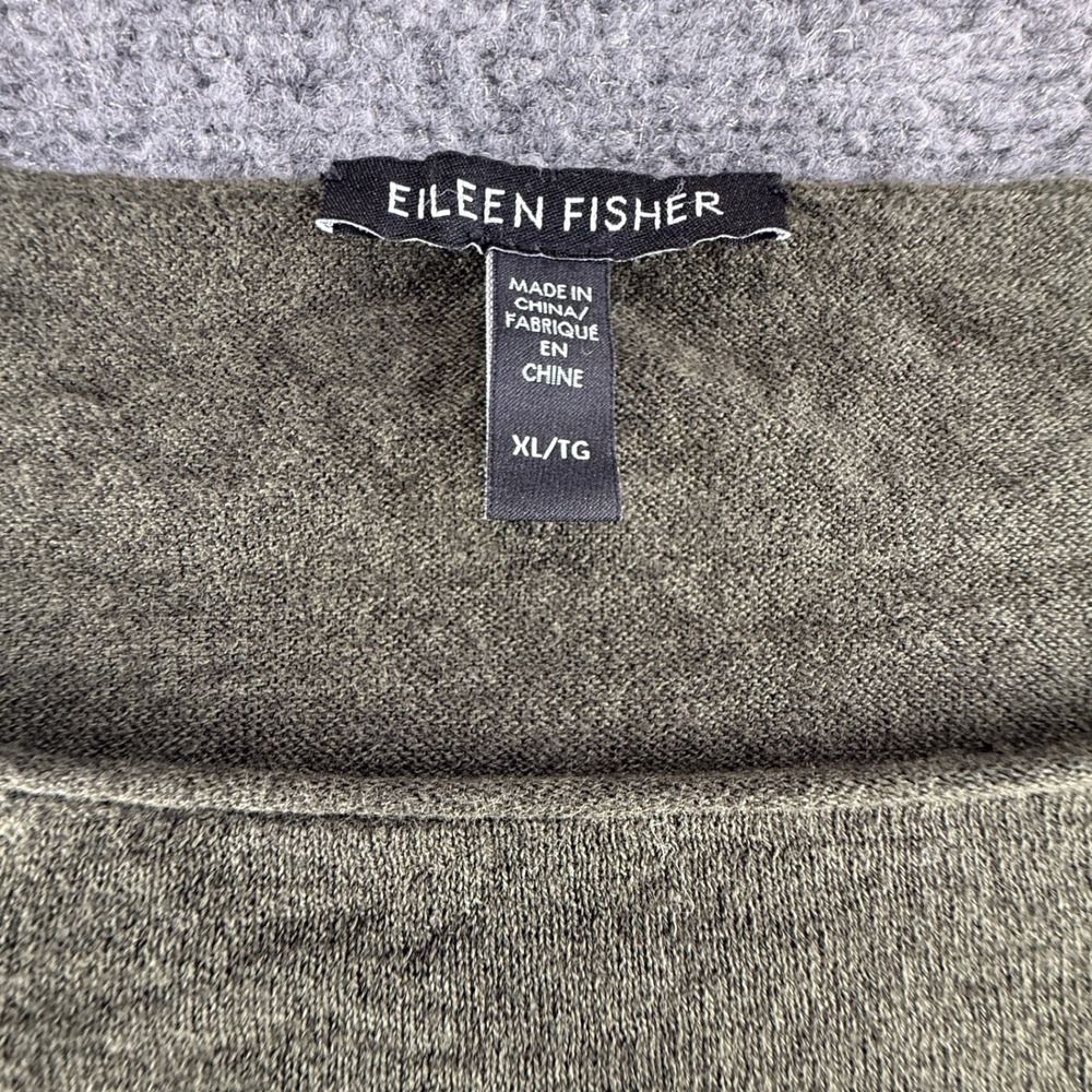 Eileen Fisher Olive Green Boat Neck Oversized Knit Top XL Drop Shoulder Pullover - Picture 2 of 6